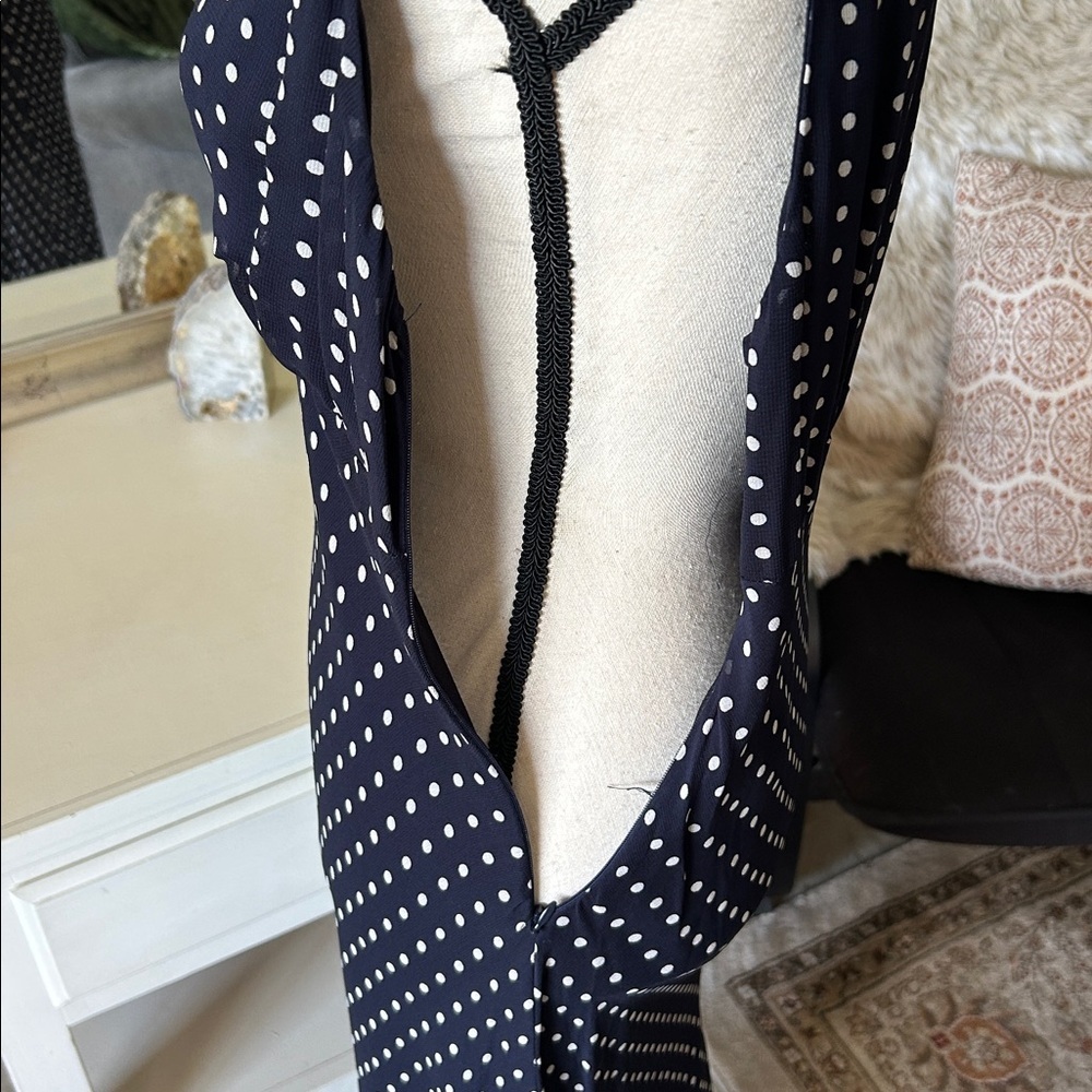 Style & Co. vtg navy polkadot chiffon feminine slip classic midi dress 8โ - Picture 9 of 14